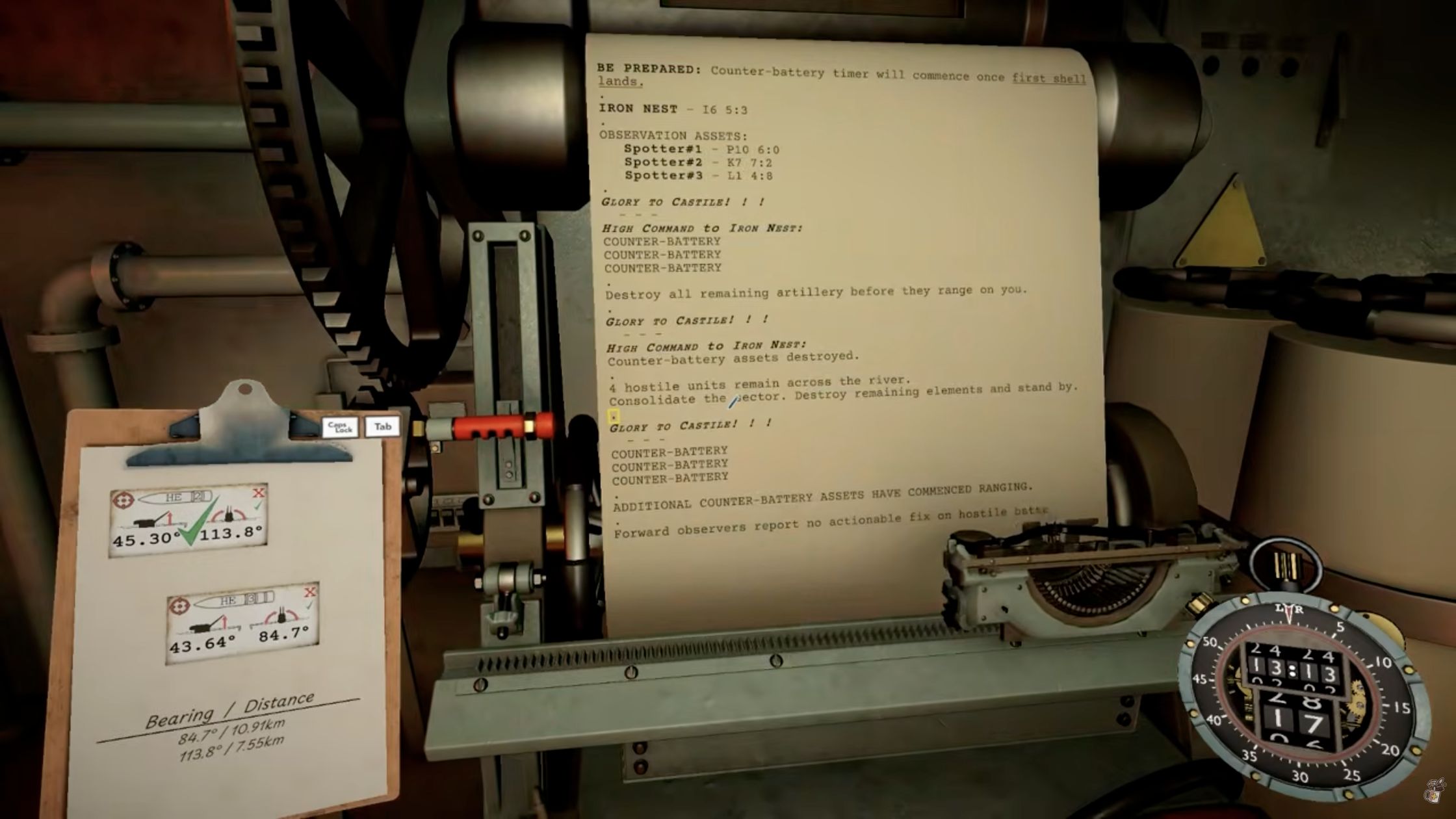 Counter-Battery teleprinter warning that additional enemy artillery has begun ranging and prior reconnaissance is unreliable.