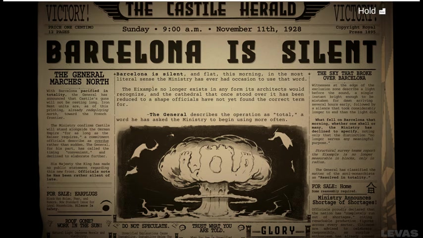 IRON NEST ending newspaper with the headline Barcelona Is Silent.
